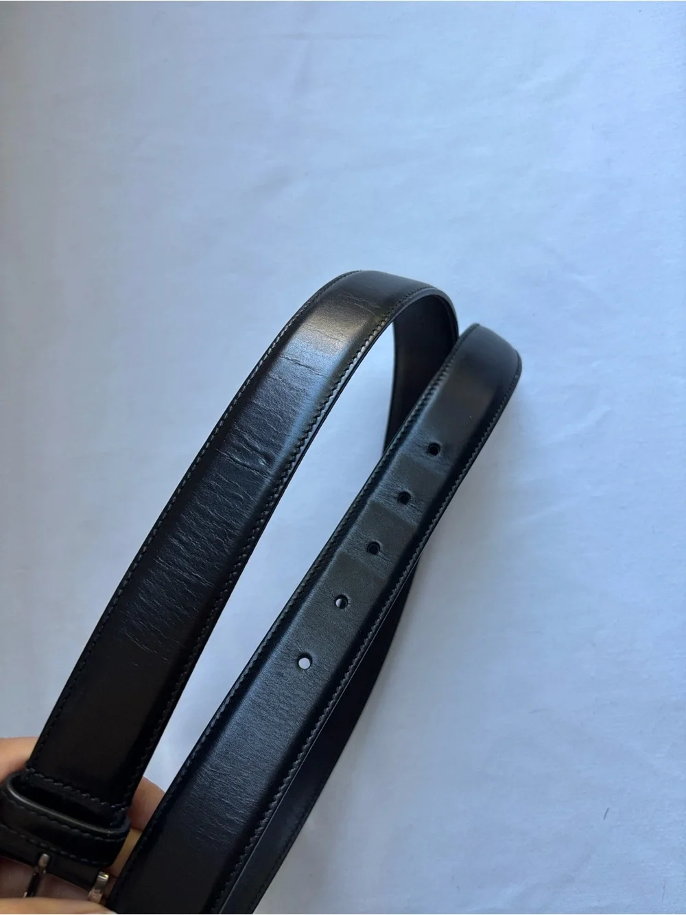 Classic Black Leather Men's Belt with Silver Buckle